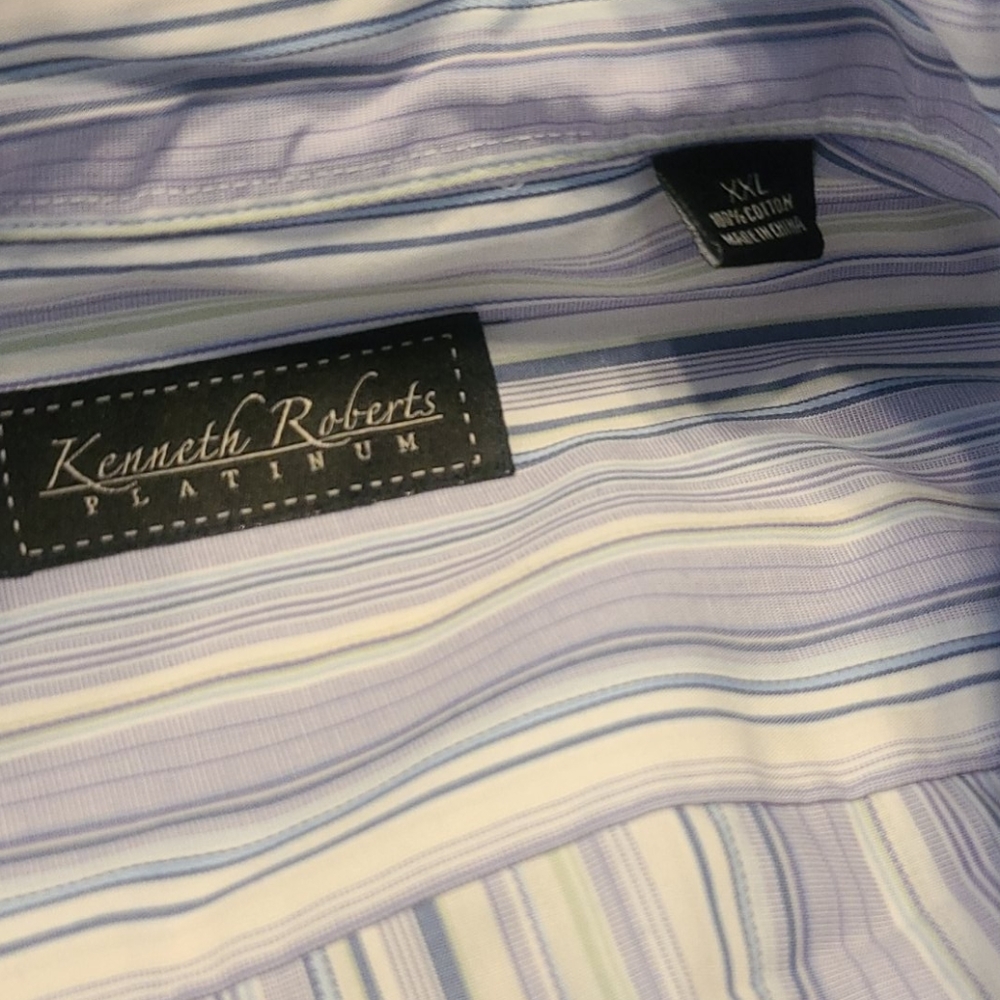 Kenneth Roberts Platinum Mens Button Up Dress Shirt XXL Striped Purples - Picture 3 of 4